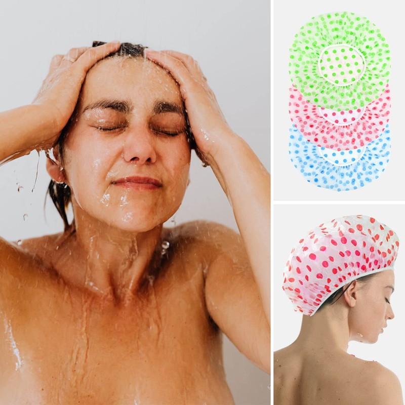 6 Pcs Shower Caps, Reusable Bath Cap with Elastic Band,