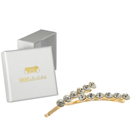 HAARallerliebst Hair Clips with Rhinestones (2 Pieces | Gold | 6 cm) with Box for Storage (Box Colour: White)