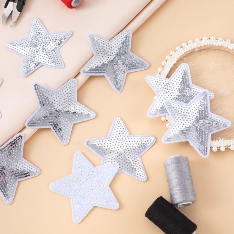 PAGOW 9pc Sequins Star Iron on Patches - Shiny Bulk
