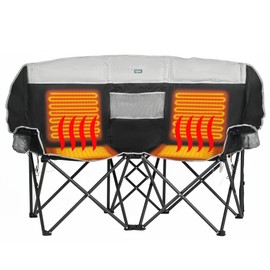 SUNNYFEEL Heated Double Camping Chair, Oversized Folding Loveseat Chair, Heavy Duty Portable/Foldable Lawn Chair for Beach/Outdoor/Travel/Picnic, Fold Up Camp Chairs for Adults 2 People