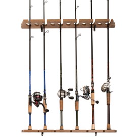 Old Cedar Outfitters 3-in-1 Hanging Fishing Rod Storage Rack, Hang on Walls Horizontally or Vertically, or on Ceilings, Up to 11 Rod Capacity, 25" x 3.15" x 1.4", Distressed Wood Finish