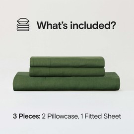 Sijo Stone Washed 100% Organic French Linen Bed Sheet Set, GOTS Certified Organic, Best Cooling Linen Sheet Award by Sleep Foundation 3pc Set - 2 Pillowcases and 1 Fitted Sheet (Forest, Queen)