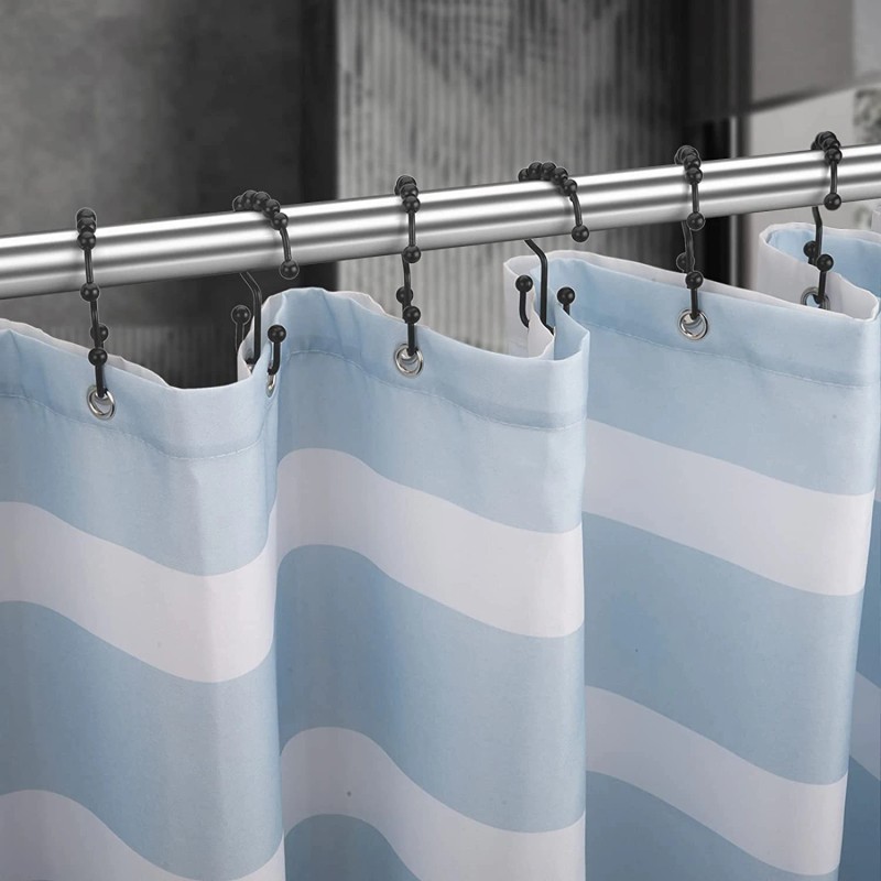 Titanker Black Shower Curtain Hooks Rings, Rust-Resistant Metal Double Glide