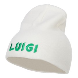 e4Hats.com Luigi Letter Embroidered Short Beanie - White OSFM
