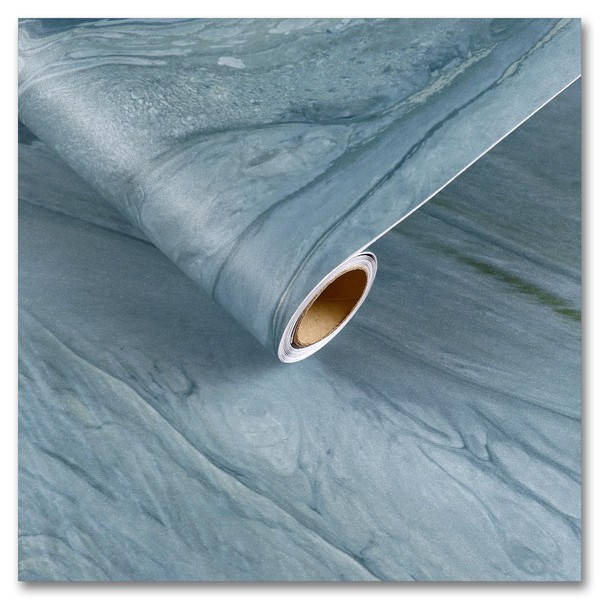 CRE8TIVE 24"x118" Matte Teal Liquid Marble Contact Paper Peel and