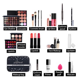Professional Makeup Set,MKNZOME 24 Pcs Cosmetic Make Up Set With Makeup Bag Portable Travel Make-up Palette Birthday Xmas Gift Set Full Sizes Eyeshadow Foundation Lip Gloss for Teenage & Adults