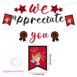 We Appreciate You Banner, Glitter Thank You Banner Appreciation Banner Employee Appreciation Decorations for Staff Nurse Doctor Teacher Thank You Party Office Decor (Black, Red)