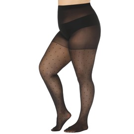 WiliW Polka Dot Plus Size Tights for Women, 40D Patterned Tights, High Waist Control Top Black Sheer Pantyhose(Small Polka Dot 3XL-4XL)