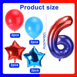 Spider Themed Birthday Balloons Set, 47in Giant Foil Spider Web & 4pcs Star & 4pcs Round Red Blue Balloons Ideal Birthday Cartoon Theme Party Decorations and Favors(Number 6)