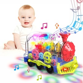 Gofimyee Light Up Train Toy for Toddlers: Transparent Gear Car Toy for Kids with Cool Light and Music Educational Crawling Toys for Baby Boys and Girls