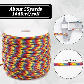 SOFPLATE 50M/55 Yards Hanks Rope Parachute Cords with Plastic Spool 4mm Polyester Rainbow Colorful Technora Spandex Parachute Thread Ropes for Jewelry Bracelets Necklaces Outdoor Supplies DIY Making