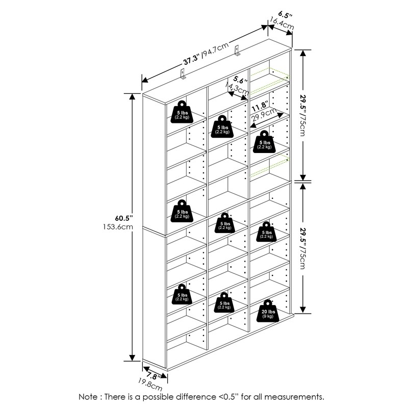 Furinno Jaya 24-Shelf Multimedia Media Storage Tower Rack with Adjustable