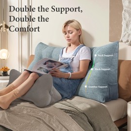 Daneey Headboard Wedge Pillow + Leg Elevation Pillow, Bed Wedge Pillow for Headboard Bolster Reading Pillow for Bed Back Pillow for Sitting in Bed Wedge Pillow Headboard (Gray, King)