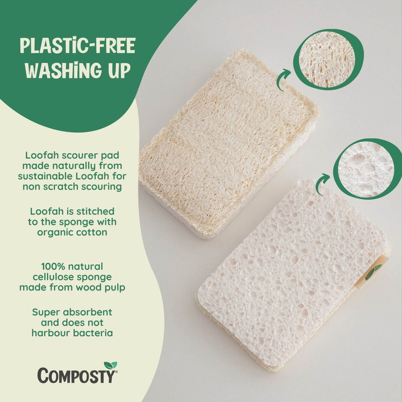 Composty® | 'Loofah' Eco Scourer Sponges | 6 Pack |