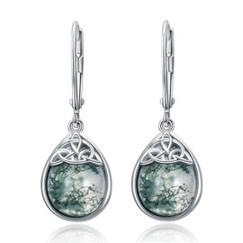 PELOVNY Mother's Day Gifts Celtic Knot Earrings S925 Sterling Silver Moss Agate Earrings Celtic Jewelry Gifts for Women