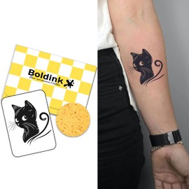 Boldink Temporary Tattoos, semi permanent tattoos, 15-day long lasting tattoo sticker, waterproof and anti-reflective, unique design(Black Cat)