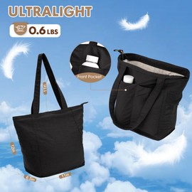 Lily queen Tote Bag for Women Lightweight Shoulder Bag with Zipper and Pockets for Work Black