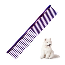 Beaface Dog Comb, Pet Grooming Comb Stainless Steel Dog Combs, Rounded Teeth Pet Combs for Large Medium and Small Dogs and Cats 19 x 3.5 cm (Purple)