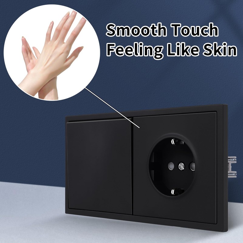 JIMEIDA Socket with Light Switch, Black, Flush-Mounted, Single 1-Way Light