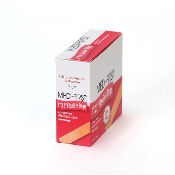 Medique Products 62550 Medi- First Latex Free Woven Strip Bandages, 1-Inchy by 3-Inch, 50 Per Box, Natural