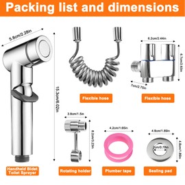 Handheld Bidet Toilet Sprayer Jet kit, Stainless Muslim Shower for Toilet, Equipped with a 1-in-2-out Dual-Control Valve Faucet and Hose, Durable and Leak-Proof, Suitable for Elderly and Infant Care