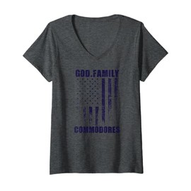 Womens Maury Commodores God. Family. Vintage USA Flag V-Neck T-Shirt