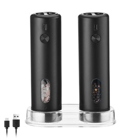 2Pack Electric Salt and Pepper Grinder Set USB Rechargeable with LED Light, External Adjustable Coarseness Top feeding Large Capacity Automatic Salt Pepper Mill Grinder for Kitchen, Restaurant