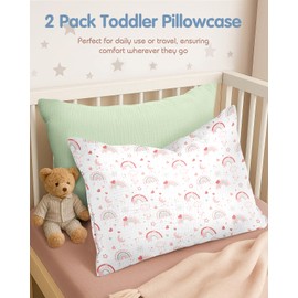 Miss Adola Toddler Pillowcase Set of 2-13x18 Inch Cotton Pillow Cases with Envelope Closure Cute Cartoon Soft Breathable Kids Pillowcases for Baby Boys Girls, Rainbow & Light Green