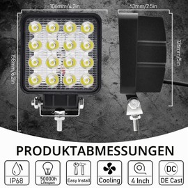 Dinfu LED Work Light, LED Headlight 12 V 48 W 4800 LM LED Spotlight 6000 K IP68 Spot & Flood Square Additional Headlight Tractor High Beam for Truck J-eep ATV UTV SUV Car 4x4 Forklift Light