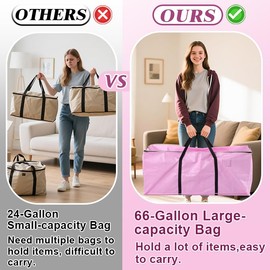 66 Gallon Extra Large Moving Bags - Heavy Duty Storage Bags with Zipper & Strong Handles, Pink Packing Bag for Moving, Storage, Travel and Camping, College Dorm & Home Supplies, 4 Pcs