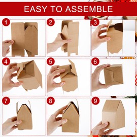 Cholemy 50 Pcs Christmas Gingerbread Houses Kit House Shaped Boxes Cardboard Christmas Crafts DIY Build Gingerbread House Supplies for Boy Girl Kids Holiday Fun Party Game Decorating(Brown)