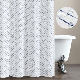 jinchan Blue and White Shower Curtains Herringbone Fabric Shower Curtain Zig Zag Chevron Farmhouse Shower Drape Zigzag Modern Shower Drapes for Bathroom Waterproof Hooks Included 70x72 inches