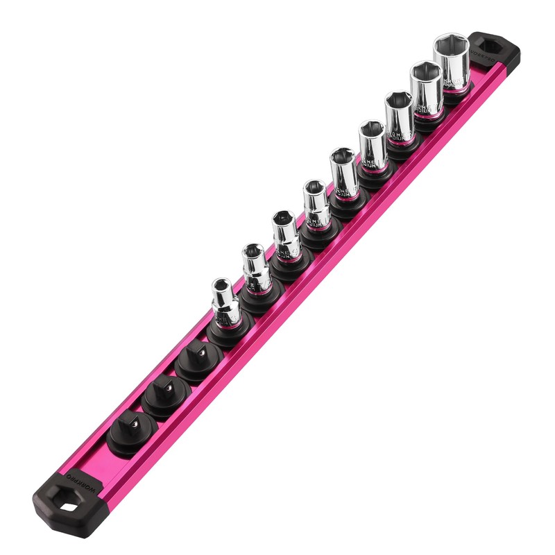 WORKPRO Magnetic Socket Organizer, 1/4-Inch Drive Aluminum Alloy Socket Rail,