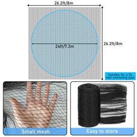 24 Feet Round Pool Leaf Net Cover for Above Ground Pool, 24ft Winter Cover Mesh Cover with 16Pcs Large Metal Clips，Pool Safety Net Fits 24FT Above Ground Pool, Keeps Leaves Out of Your Pool