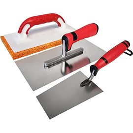3-Piece Set with Cleaning Tools, Stainless Steel Smoothing Trowel with Soft Handle, Bernese Cleaning Trowel Rustproof, Grating Board with Sponge Rubber, Made in Germany