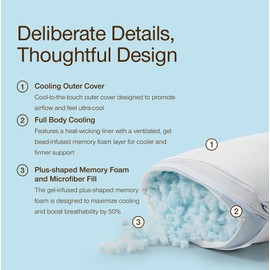 Coop Home Goods Cool+ Adjustable Cooling Body Pillow, 18x52, Cooling Gel Memory Foam & Microfiber, Side Sleeper & Pregnancy Pillow with Cool-to-The-Touch Washable Cover, Breathable Full Body Support