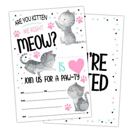 ltazhyi Kitty Birthday Party Invite Card for Kid, Cat Birthday Invitation for Girls Boys, Set of 20 Cards and 20 Envelopes, Are You Kitten Me Right Meow Celebration Party Supplies for Teen - 13