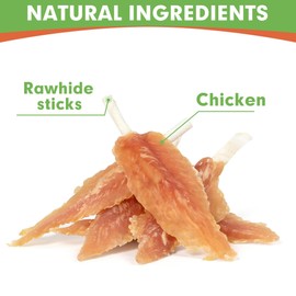 MON2SUN Dog Rawhide Twist 4-4.5 Inch Chicken Wrapped Rawhide Sticks for Puppy and Small Dogs, Promotes Dental Health Treats (10.08 Ounce -Pack of 1)