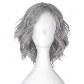 Miss U Hair Old Lady Gray Wig Silver Grey Grandma Wig Women Short Wavy Curl Hair for Cosplay Costume