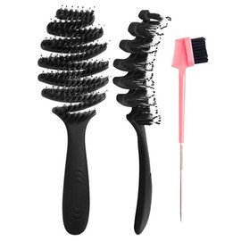 Boar Bristle Hair Brush & Detangling Brush– Fluffy Hair Paddle Hairbrush with Vent & Curved Design for Fine, Thick, Curly Hair (Wet/Dry Use, Women Men Kids)