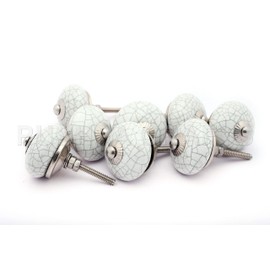 PUSHPACRAFTS 8 x White Crackle Round Ceramic Door Knobs Vintage Cupboard Drawer Pull Handles Knobs for Ceramic Hand Painted