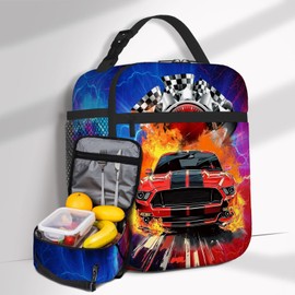 Cars Lunch Box for Boys Kids School Lunch Bag for Boys Girls Reusable Insulated Lunchbox Fire Lighting Car Lightweight Thermal Cooler Tote for School Picnic Travel Hiking Office