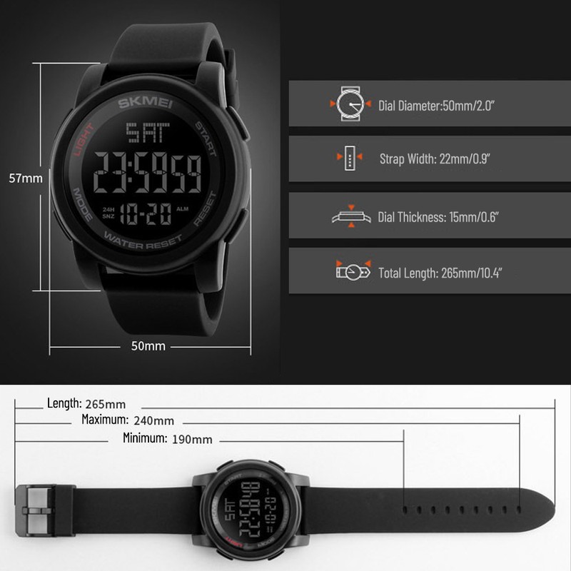 Men Digital Watch Stopwatch Alarm Countdown Casual Sports Watch