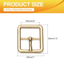 PATIKIL Single Prong Buckle, 6 Pcs 0.8 Inch Adjustable Metal Roller Buckle Square Center Bar Buckle Belt Buckle for Bag DIY Craft Purse Strap Shoe Belt Making Accessories, Gold Tone