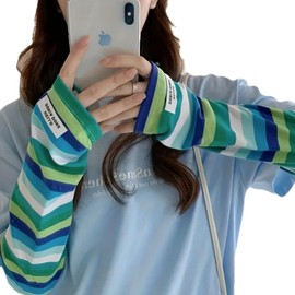 [E&K726] Stylish sunburn protection! Long arm cover with border design ※Black Women's UV Protection 360° Sun Protection Arm Sleeve Summer Arm Cover Cute, black white, Free size