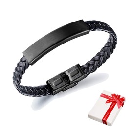 Black Bracelet Men's Braided Leather for Men Teenagers Boys Boys Cool Stainless Steel Weave Bracelets Bangle Jewellery Gift for Teenagers Favourite Person Christmas Birthday (21 cm), Leather