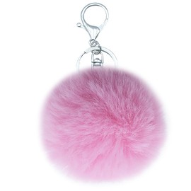Unpafcxddyig Artificial Rabbit Fur Pom Pom Keychain Fluffy Plush Ball Pom Key Ring for Women Handbag Bag Accessories,pink