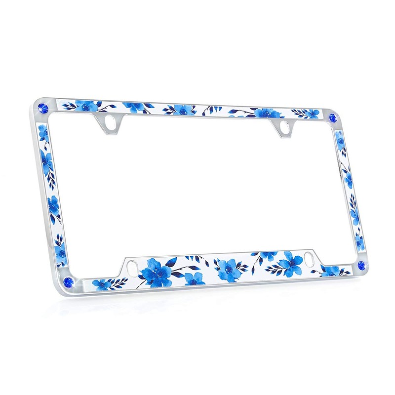 Floral License Plate Frame with Beautiful Crystals.