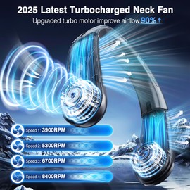 ChillGo Portable Neck Fan - 8400 RPM Enlarged Turbo Airflow - 5200mAh Personal Rechargeable Cooling Wearable Fan - Max 16H, 4 Speeds, Foldable, LED Display - Great Gifts for Men Women - 2nd Gen Pink