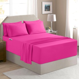 Elegant Comfort Luxury Soft 6-Piece 1500 Premium Hotel Quality Bed Sheet Set with Extra Deep Pockets 18-24 Inch, Wrinkle Free, Storage Pockets, Extra Deep Pocket 6PC Sheets, King, Hot Pink